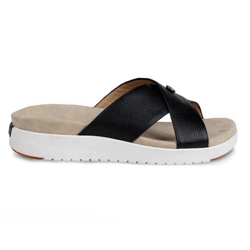 Kuru Sandal Breeze Black Leather Slip On‎ Slide Sandal Womens 12 Medium New Box - Picture 3 of 11